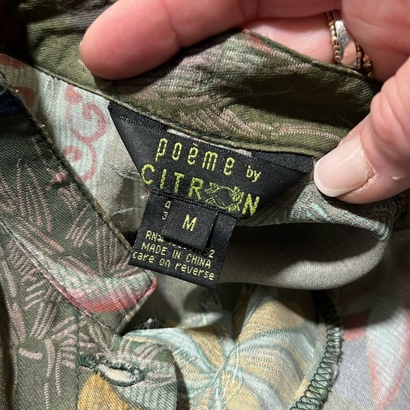 Poeme by Citron Green Asian Inspired Floral Print Quarter Sleeve Top Jacket M - Picture 8 of 10